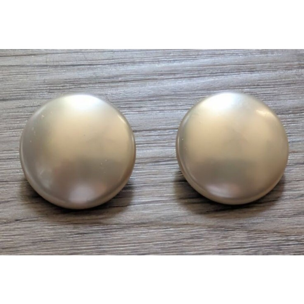 Vintage Clip On Earrings • 1” Round Dome • Faux Pearl